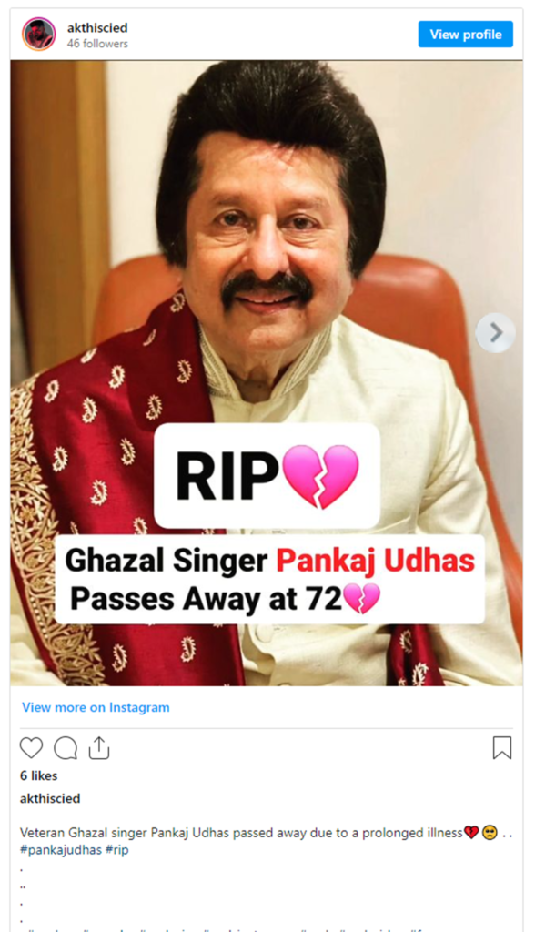 Pankaj Udhas Passes Away